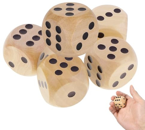Cinsersr 5 Stück 30mm Große Würfel Set, Würfel Groß, Natur Holz Spielwürfel, Massive Holzwürfel, Natur Holz Würfelspiel, Kartenspiele, Partyspiele und Tabletop-Gaming-Zubehör
