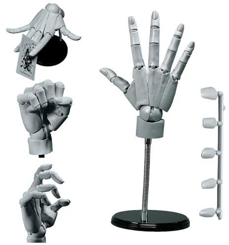 Handmodell 1: 1 artikuliertes Mannequin Handbewegungsgelenk 16x8in Manikin Hand mit Basis DIY PVC ABS Handmodell zum Zeichnen, Malerei, Skizzieren, Grau.
