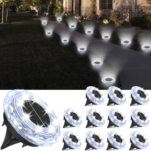 YIFMOO Solar Bodenleuchten Aussen, 12 Stück Solarlampen für Außen Garten, 8 LED Wasserdicht Boden Solarleuchten für Außen, Kaltweiß Gartenbeleuchtung Solar für Garten Auffahrt Gehweg Terrasse Rasen