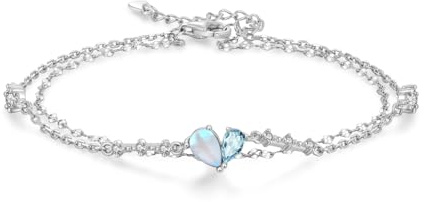 PHNIBIRD Mondstein Armband Silber 925 Damen Doppelt Kette Herz Armband Mondstein Schmuck Geschenke für Mama Frauen Freundin