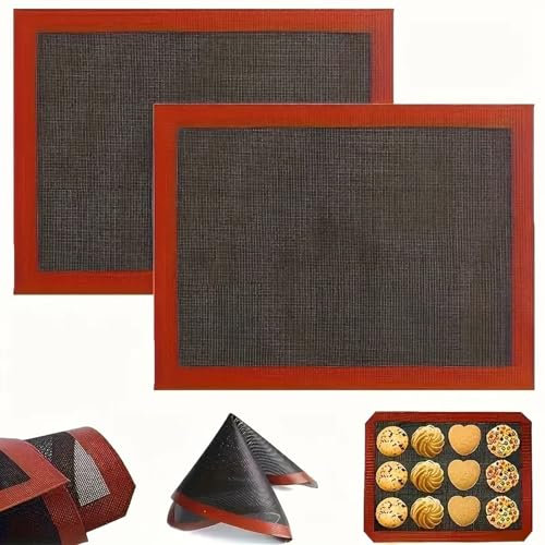 2 alfombrillas para hornear, 40 x 30 cm, color negro con borde rojo, alfombrilla de silicona para macarons, macarons, alfombrilla para hornear, ideal para hornear, chocolate, aperitivos