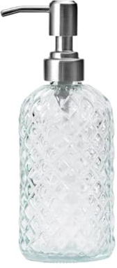 400ml Seifenspender aus Glas mit Edelstahlpumpe,klar Pumpe Liquid Shampoo Lotion Spenderflasche, Hand- und Spülmittelspender für Bad,Küche, Arbeitsplatte,Waschküche