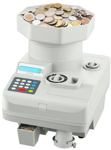 VEVOR Compteuse Trieuse de Pièces Professionnel, Machine à Compter les Pièces Capacité de Stockage 11000PCs, avec Affichage LCD, Fonction Triage et Comptage, pour Transaction, Jetons Internationaux