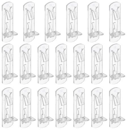 PATIKIL Perni Di Supporto Per Mensole Autobloccanti 20 Pcs Clip Per Mensole In Plastica Trasparente Perni Autobloccanti Per Fori Da 6.9 Mm Di Diametro Mensole Spesse 3/4 Di Pollice (20 Mm)