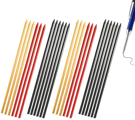 Flewdart 24pcs 2.8mm Mine Matita Nero Rosso Giallo Per Carpentiere Falegname, Mine Ricambio Matita Da Cantiere Professionale, Ricariche Matita Carpentiere (24)