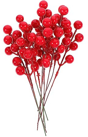 JECOMPRIS 20pezzi Bacche Artificiali Gambo Agrifoglio Finto Decorazioni Bacche Per Feste Accessori Per Fotografia
