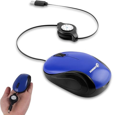 Mini Wired Mouse, Silent Portable Optical Travel Small Mice,with Type-C Retractable Cable, Plug & Play, for Kids Small Hand, for Laptop MacBook Tablet Smartphone, Children Boy Girl Woman Gift（Blue）