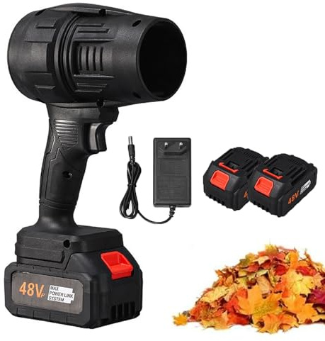 Turbo Jet Blower, Souffleur de Feuilles sans Fil 350 000 TR/Min avec 2 Batteries 48 V et Chargeur, pour Le Nettoyage, Le Camping et L'automobile(Black)