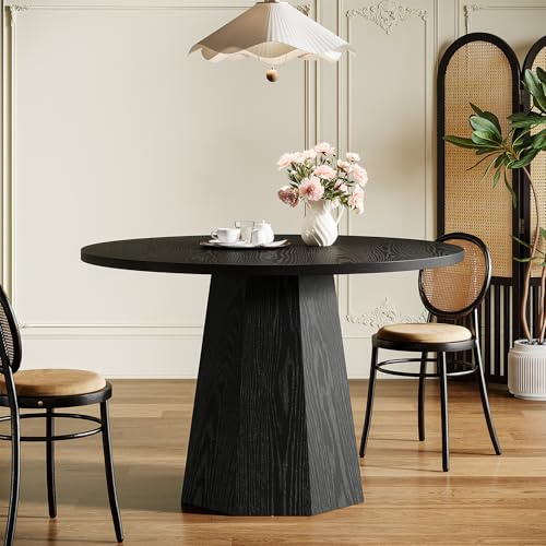 Tribesigns Tavolo da pranzo rotondo, 118 cm, piccolo tavolo da cucina nero per 4 persone, tavolo da pranzo con base stabile, arredamento moderno