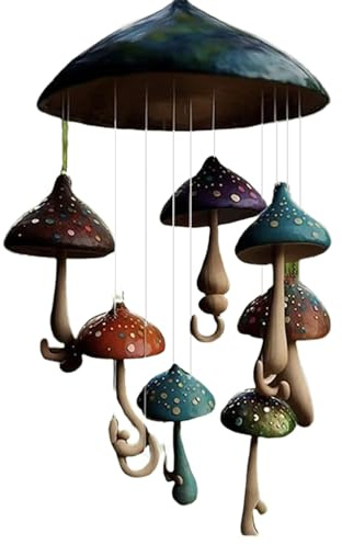 BRABOSTON Carillon champignon en résine fabriqué à la main, facile à apaiser, ornements de jardin à suspendre en plein air champignon campanule