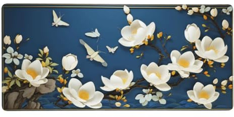 Tapis de Souris XXL Bleu 1500 x 800 mm, Base en Caoutchouc Antidérapante Fleur Tapis Souris Etendu, Surface Nanotextile de Haute Précision Améliore la Mousepad Durable avec et la Vitesse M1173
