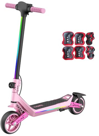 U8 Kinder E-Scooter in 16 km/h,12 km Reichweite,3 Geschwindigkeitsstufen Zero-Start,Elektronische Bremse,Doppelte Federung,6,5 Zoll Reifen,Klappbar & LED-Beleuchtung,Für Kinder ab 6 Jahren,VierFarben