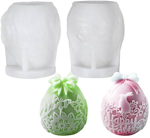 2 Stück Silikonform Ostern, Kerzenformen zum Gießen, Kerzen Silikonform Osterei, Kerzen Silikonformen Ostern, Silikon Kerzenformen Silikon Osterhase Kerzengießformen Gießform Osterei, Kerzenform