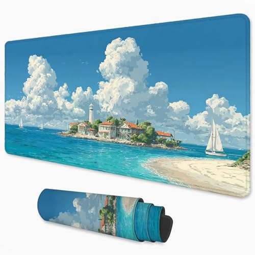 Alfombrilla Ratón Océano Mouse Pad 900x400 mm, Grande Alfombrilla Gaming Isla con Superficie Especial Que Mejora la Velocidad y la precisión, Mousepad Impermeable para Gamers, PC y Portátil 3Y-470