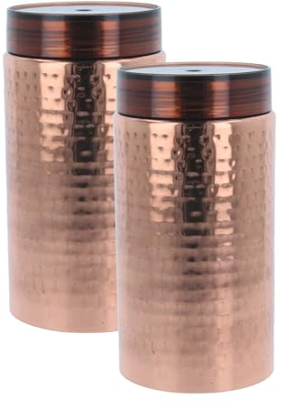 Copper Canisters 2 Pieces Kitchen Storage Hammered Stainless Steel Interior Vertical Canister Storage Tin Jar Multipurpose Airtight for Tea Coffee Sugar Dry Food Snacks Spices Seasoning (2PC - 700ml)