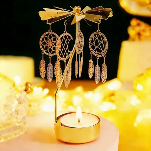 Cadeaux pour la fête des Mères, bougeoir tournant, bougeoir à Bougies Chauffe-Plat en Forme de carrousel, Cadeau d'anniversaire Original pour Femme, Maman, sœur, Noël, Saint-Valentin (Dream Catcher)