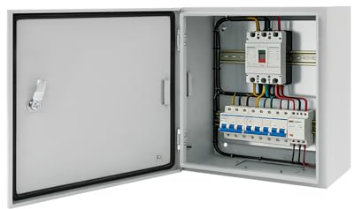 Boîte électrique extérieure IP65 40x40x20 cm – armoire de commutation verrouillable en acier laminé à froid, montage mural avec plaque de montage, pour intérieur et extérieur