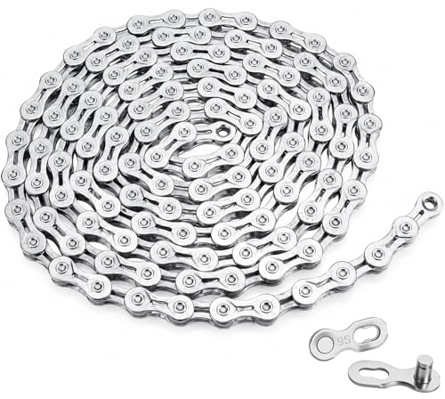 Catena per Bicicletta a 9 Velocità, 116 Maglie, Argento, Catena Della Bicicletta, per Mountain Bike, Sportive, Resistente, Compatibile con Diversi Tipi Di