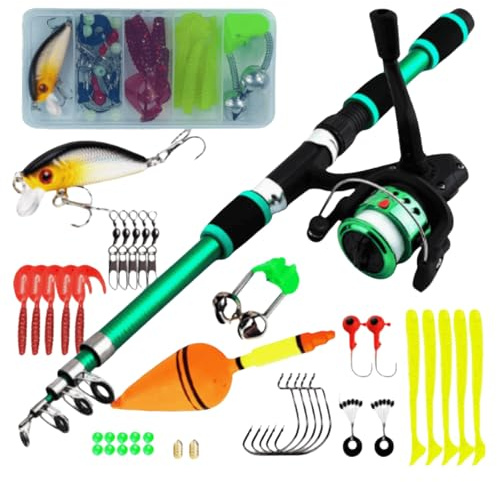 Canne à pêche télescopique de 1,8 m en fibre de verre avec moulinet, kit complet pour pêche en eau douce, pêche en mer, débutants, adultes, adolescents, équipement de pêche en plein air