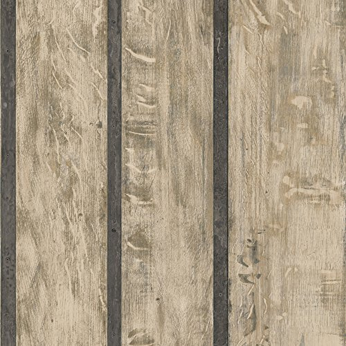 Ugepa J68207 Papier peint intissé Motif porte de grange en bois Beige