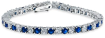 Bling Jewelry Royal Blue White Alternating Simuléeted Sapphire Round Cubic Zirconia 12.00 Ct Prong Basket Set Solitaire Aaa Cz Tennis Bracelet For Women Prom Bride Argent Plated 7.5 Inch