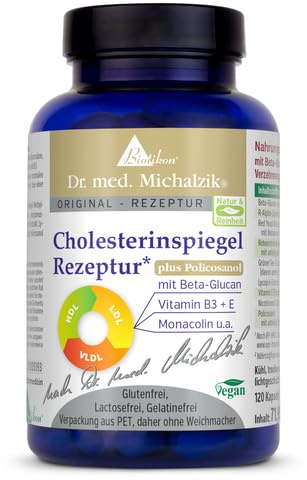 Cholesterinspiegel Regulat + Policosanol Dr. Michalzik, 120 Kapseln | Mit Beta-Glucan, R-Alpha-Liponsäure, Policosanol und Monakolin K • eigene deutsche Produktion • ohne Zusätze