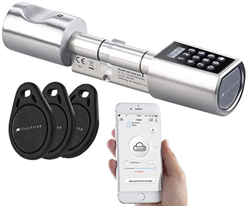 VisorTech Türschloss: Elektronischer Tür-Schließzylinder, Transponder, Code, Bluetooth & App (Elektronisches Türschloss, Elektronisches Türschloss mit Chip, Elektrischer Türöffner)