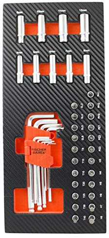 Fischer Darex - Module mousse de 41 outils pour servante d'atelier composé de clés mâles, douilles longues 1/4 et embouts