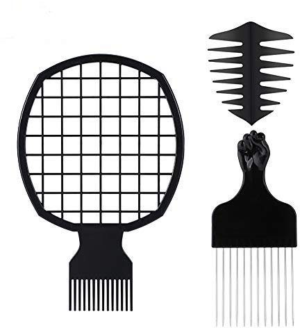 Haofy Pettine afro con manico + pettine a torsione + pettine per impugnatura in metallo, set 3, per capelli ricci e lunghi, per acconciature afro