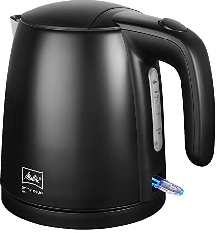 Melitta Prime Aqua Hervidor de Agua Eléctrico, 1 Litro, Calentador de Agua, Tetera Eléctrica, Cuerpo de Acero Inoxidable, 100% Libre de BPA, Base 360, negro