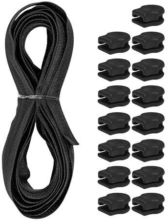 Endlos Reißverschluss, 330 cm Gesamtlänge, Größe #3, Schwarz, nicht teilbar, Breite 28 mm, Zahnbreite 5 mm, Set mit 15 x Kunststoff RV Schieber Laschen, Reissverschluss Spirale mit Anhängern DIY Kit