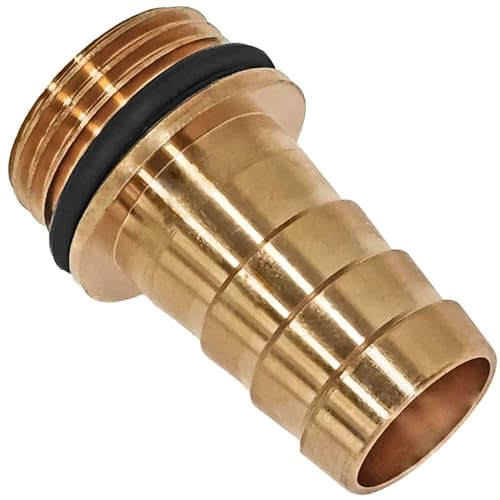 MegaHaustechnik Schlauchtülle mit Dichtring Außendurchmesser 19mm für 3/4 Zoll Wasserschlauch, mit 1 Zoll Außengewinde AG AußenØ 33mm, Gewindefitting aus Messing Trinkwasser geeignet Schlauchanschluß