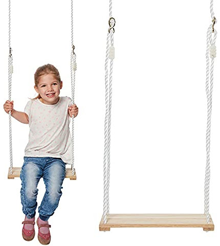 Hochwertige Brettschaukel - Beige ca. 40x17 cm, 60 kg Tragkraft, Polyseil ca. 10 mm, verstellbar bis 180cm - Schönes Kinder-Spielgerät Gartenschaukel für Jungen & Mädchen