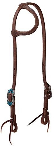 Weaver Leather ProTack Headstall with Designer Hardware, Sliding Ear, Turquoise Flower