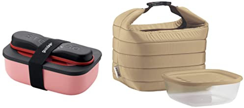 Guzzini Store On The Go STORE&GO Set Lunch Box con Posate da Viaggio, Polipropilene, Thermo Poli Rock & Borsa Termica con Contenitore Salvafreschezza, Argilla, 22 x 18 x h22 cm