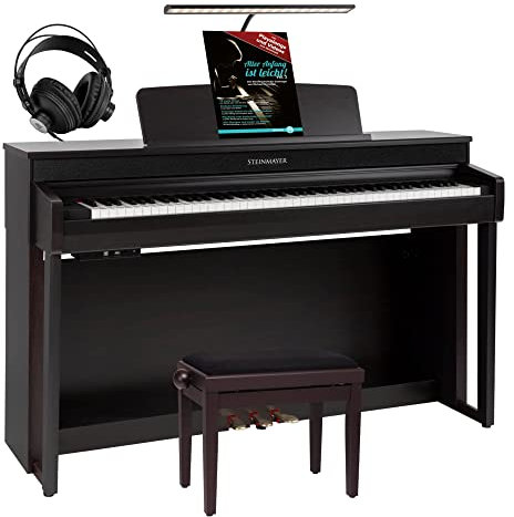 Steinmayer DP-361 RW Digitalpiano - 88 Tasten mit Hammermechanik - Ebony/Ivory Touch - Bluetooth Audio/MIDI - Set inkl. Klavierbank, Pianoleuchte, Kopfhörer und Schule - dunkles Rosenholz