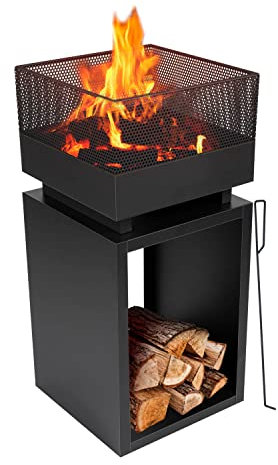 RESCH 502594 Terrassenkamin/Gartenkamin mit Funkenschutz, 85 x 39 x 39 cm, euerstelle Hitzebeständig & Rostfrei, Feuerkorb für Terrasse/Garten, Stabiler Stand, inkl. Schürhaken