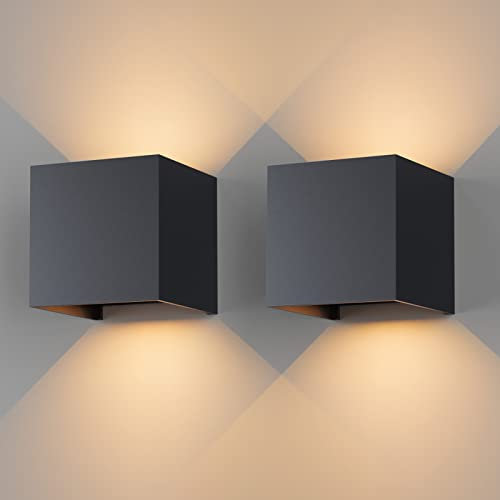 Klighten 2 Stück LED Wandleuchten Innen/Außen 12W Wandlampe Auf und ab Einstellbarer Lichtstrahl, 3000K Warmweiß Außenwandleuchte IP65 für Wohnzimmer Schlafzimmer Balkon, Anthrazit