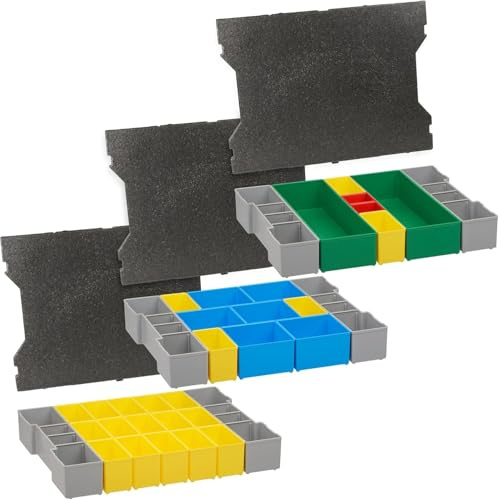 Bosch Sortimo L-Boxx Einlagen | 3er Set Werkzeugkoffer Einlagen für LBoxx 102 Serie G4 inkl. Einsatz B3, BC3 und G3 mit Deckelpolster | Idealer Sortierkasten & Einsatz für Werkzeugkoffer