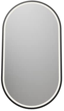 BERNSTEIN® LED Badespiegel 8144 2.0 oval Leichtmetallrahmen in Schwarz Wandmontage Warm-/Kaltlichteinstellung Spiegel mit Sandbestrahlten Rand Spiegelheizung Aluminiumrahmen 55 x 100 cm