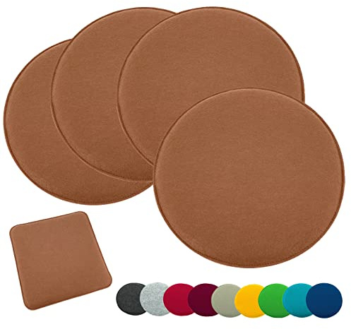 heimtexland ® 4er Pack Sitzkissen Filz Stuhlkissen Bodenkissen Polster Stuhlauflage Indoor Outdoor Kissen rund Typ631 Filzkissen Camel braun 35x35 cm 4 Stück