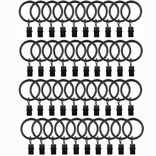 40 Stück Gardinenringe Vorhangringe Clip 32 mm Innendurchmesser mit Clips Klammern und Haken Metall Vorhang Haken für Curtain Rod und Duschvorhang Hanging Ring Schwarz