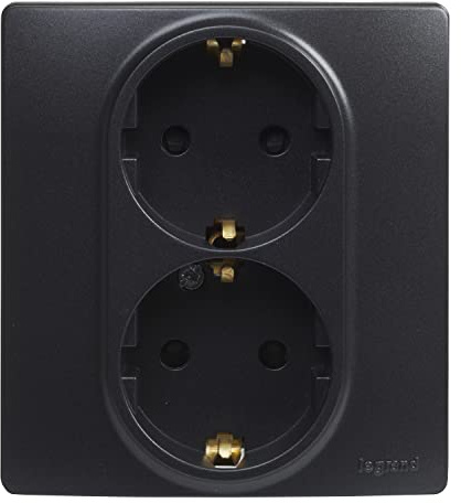LEGRAND Enchufe doble 2x2P+T, 16A, Gama Niloé Monobloc, Mecanismo Completo con Marco, Negro, 396498