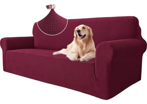 Ystyle Sofa überzug 3 Sitzer Mit Armlehne, Stretch Sofabezug rutschfest, Modern Sofa Cover Für Hunde Haustiere, Atmungsaktiv Couch überzug Mit Elastic Bottom, Bordeaux
