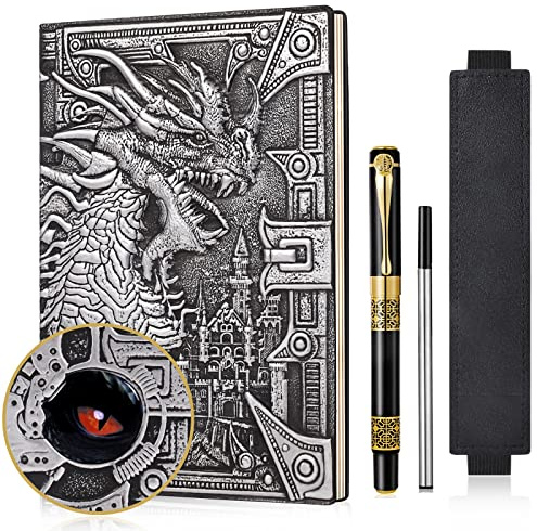 JiaoJiRen Journal en relief 3D avec stylo pour homme et femme Argenté