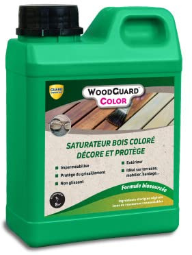 Lasure Ebène Imperméabilisante Bois Brut- WoodGuard Color- Saturateur Protecteur Eau Gel -1L-8m2