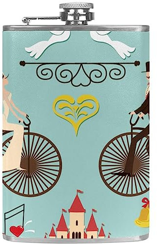 Flasque avec entonnoir Flacons personnalisés,Mariage rétro marié,Petit flacon portatif en acier inoxydable pour l'alcool