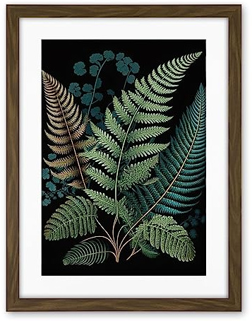 Artery8 Detailed Leaves Fern Fronds Botanical Illustration Artwork Framed Wall Art Print 18X24 Inch