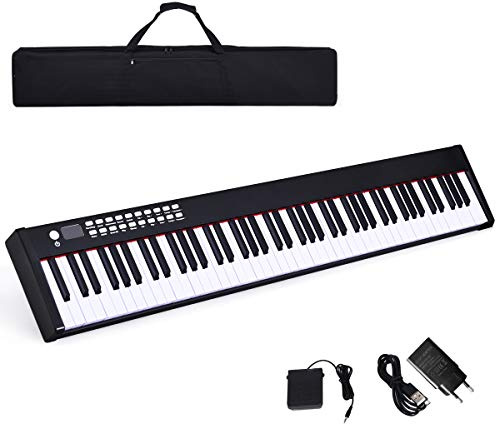 COSTWAY 88 Tastatur Kinder digitale Keyboard elektrisches Klavier 128 Rhythmen / 128 Töne/Bluetooth/Lautsprecher / 20 Demo geeignet für Kinder und Erwachsene (Schwarz)