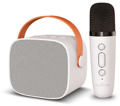 MaxLife Karaoke Maschine MXKS-100 Tragbarer Bluetooth Lautsprecher mit Drahtlosem Mikrofon für Kinder Erwachsene Karaokemaschinen Elektronisches Spielzeug, Geburtstag Geschenke Party, Weiß